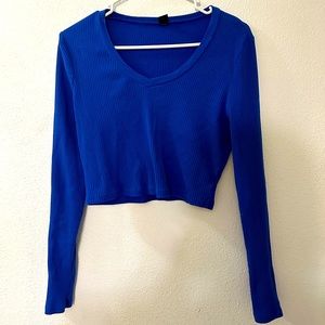 Vibrant blue v-neck crop top by Shein. Size XL.